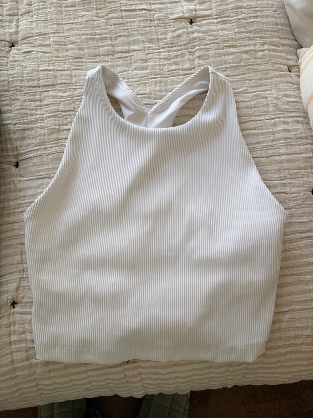 Beyond Yoga White Ribbed High-Neck Cropped Tank